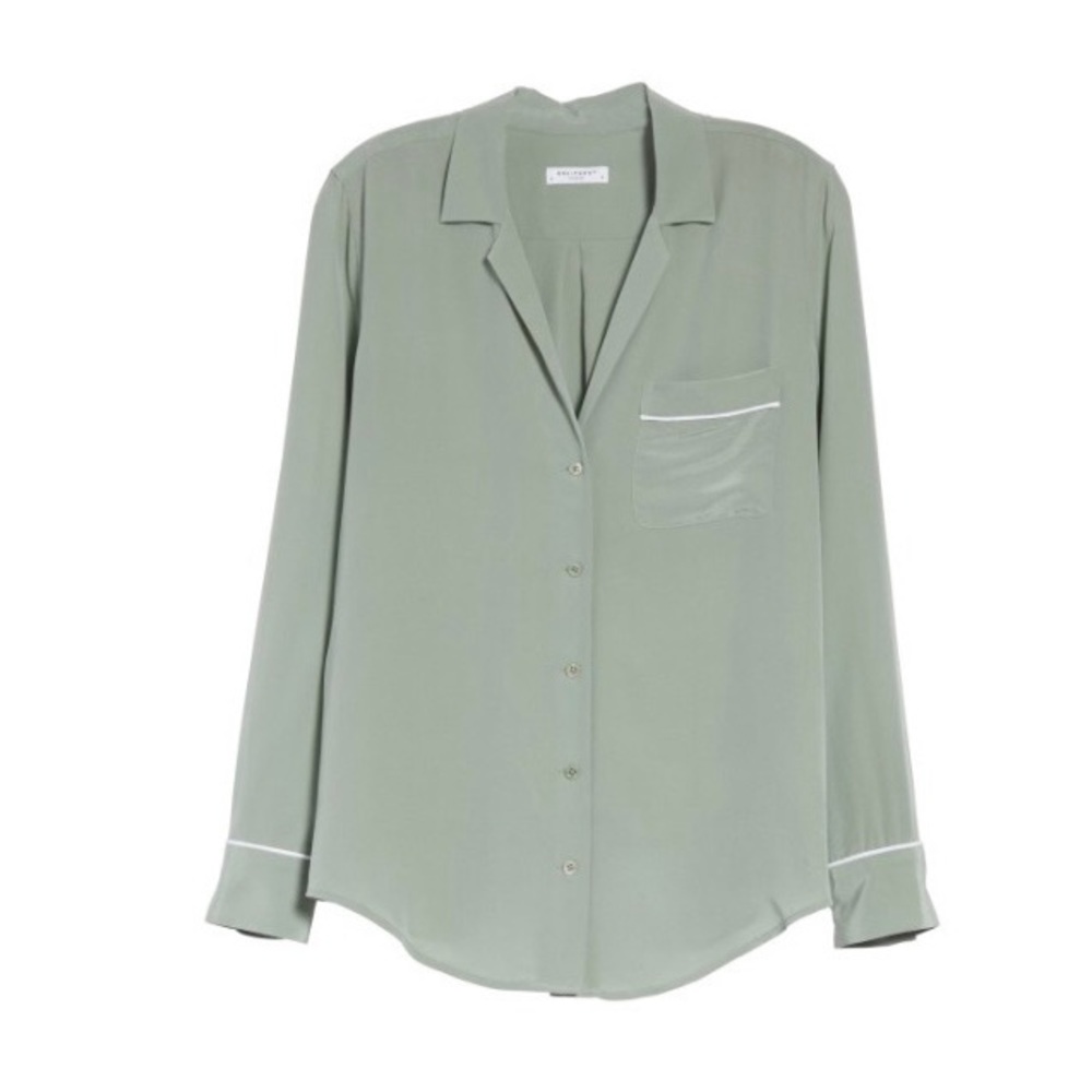 Equipment Keira Piped Sage Green Silk Button Down Shirt Women Size XS - Picture 4 of 12